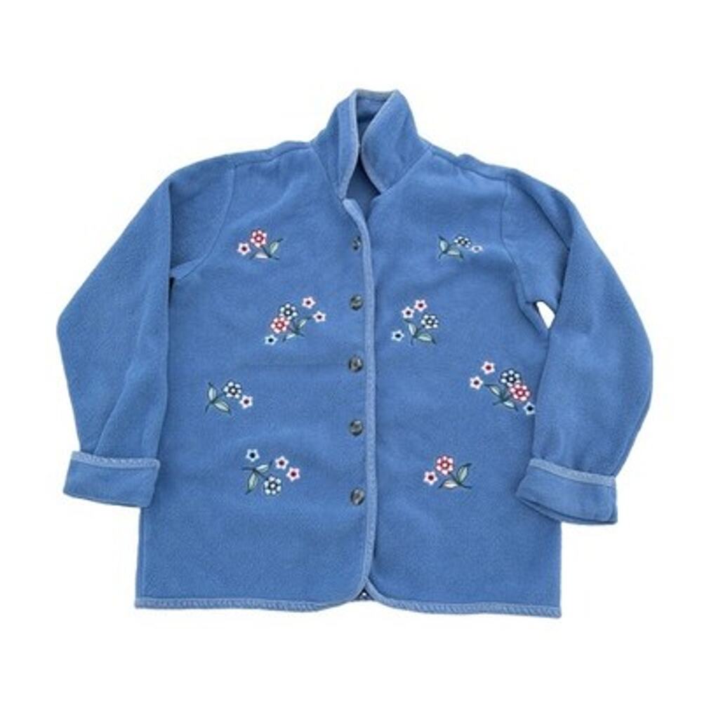 Vintage 90s Cottagecore Embroidered Fleece Jacket, Size medium Ashley cooper